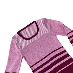 Vintage Sweater Striped Pink Burgundy Long Sleeve Scoop Neck Retro 1970s Retro